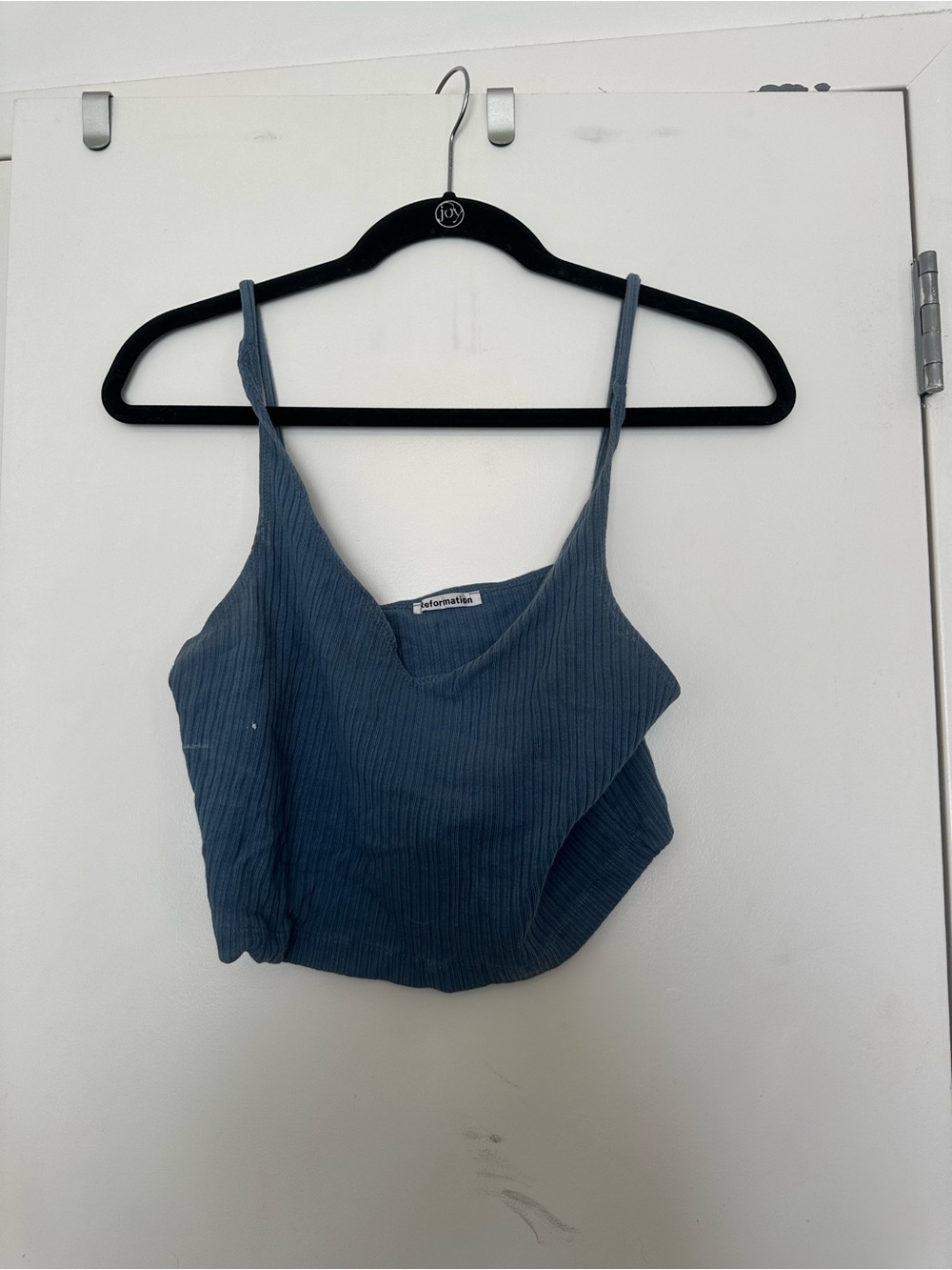 Reformation Blue Ribbed V-Neck Cami Top